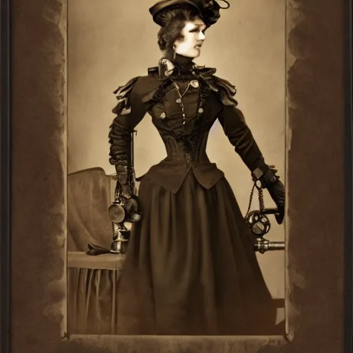 Prompt: a self portrait by a woman, steampunk