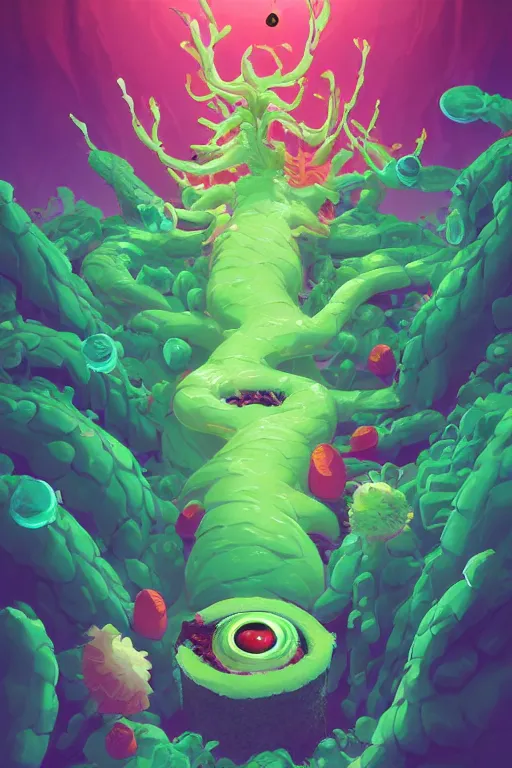 Image similar to roots cactus sushi cristal smurf ghost creature animal sushi cristal very big eye roots cactus elemental flush of force nature micro world fluo fishscale, behance hd by jesper ejsing, by rhads, makoto shinkai and lois van baarle, ilya kuvshinov, rossdraws radiating a glowing aura global illumination ray tracing hdr