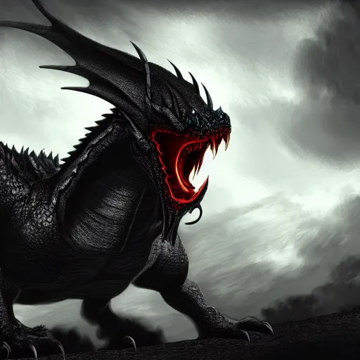 Prompt: An angry black dragon, 4k, cinematic, dramatic, in the style of Alex Horley