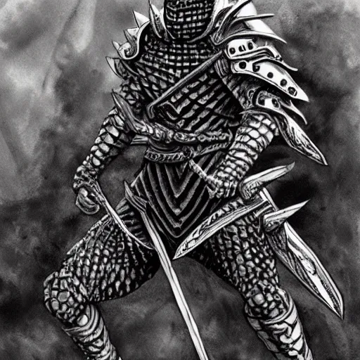 Image similar to a warrior with snake themed armour, kentaro miura art style