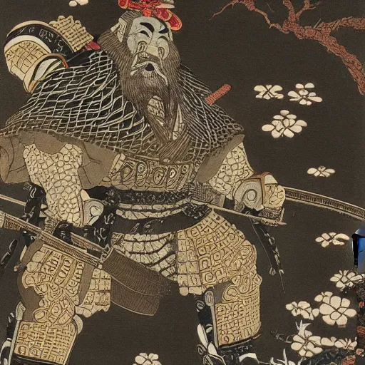 Prompt: samurai dwarves, japanese fine art, intricate details