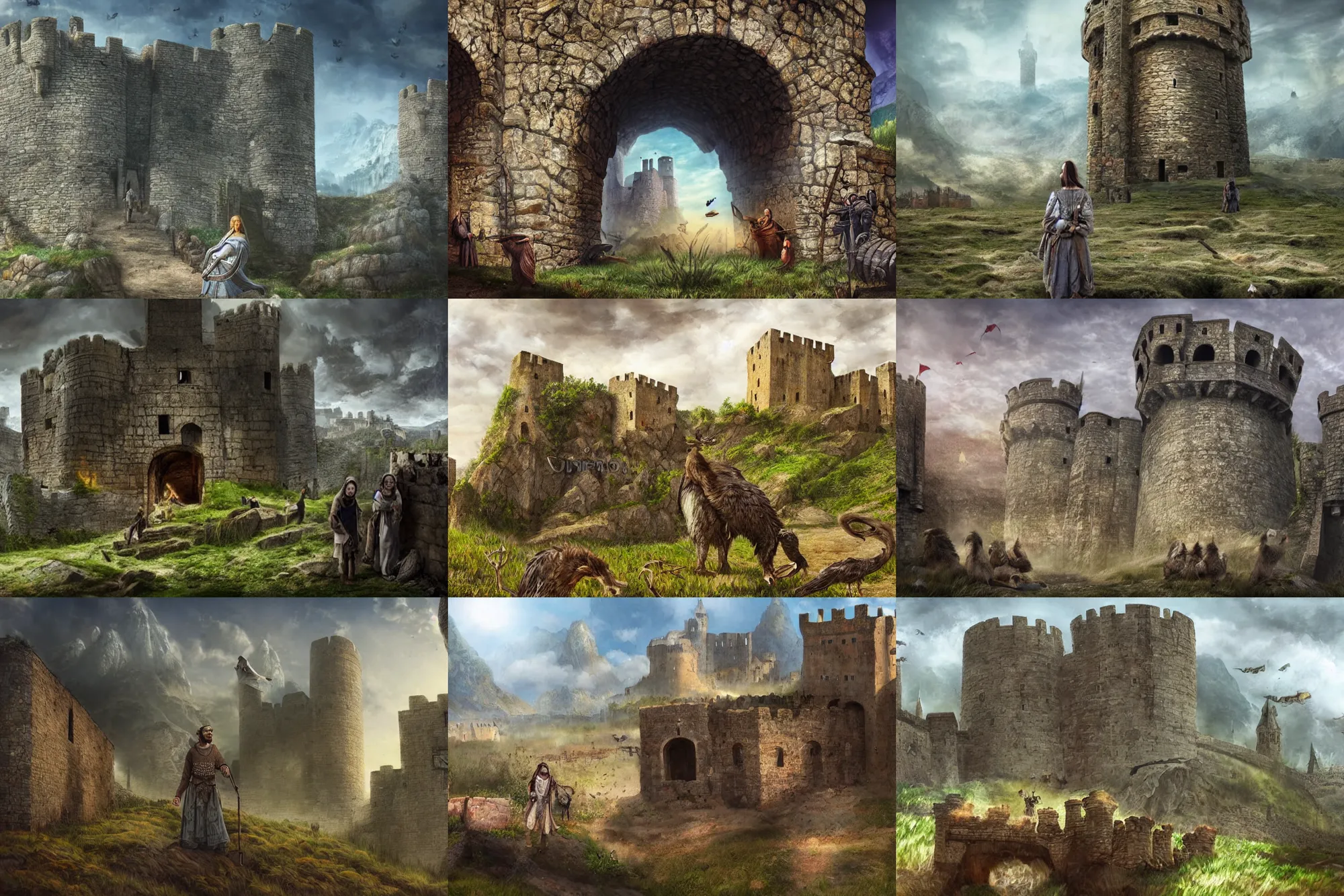 Prompt: highly detailed portrait photo of huge Mûmakils near a medieval fortress a scenic fantasy dystopian environment, hyperrealistic Illustration