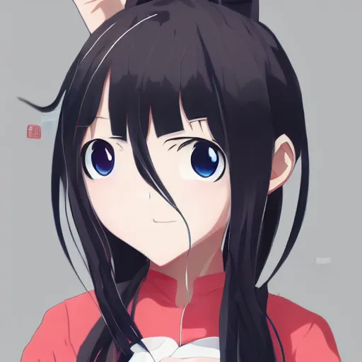 Prompt: an anime portrait of a cute girl by Rounin Kousuke, Kafuku Ren, Monen, Momiji Mae, trending on artstation