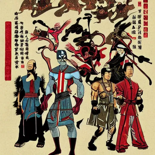 Image similar to the avengers in old china in tang dynasty