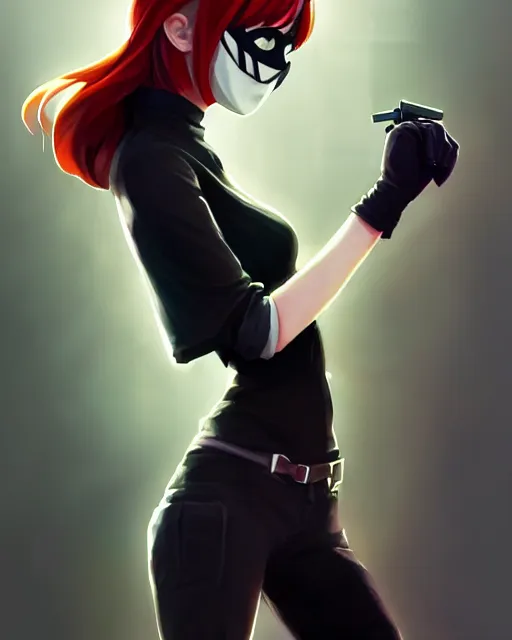 Prompt: emma stone as a thief, black clothing, mask, fantasy, portrait shinkai makoto studio ghibli studio key hideaki anno sakimichan stanley artgerm lau rossdraws james jean marc simonetti elegant highly detailed digital painting artstation pixiv