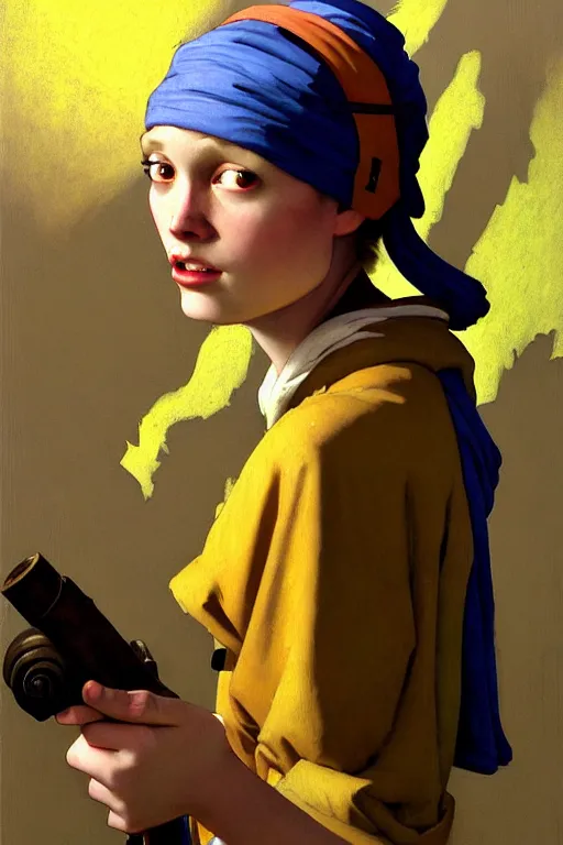 Image similar to team fortress 2 scout the girl with the pearl earring as the team fortress 2 scout team fortress 2 scout team fortress 2 scout, painting by gaston bussiere, katsuya terada, nc wyeth, greg rutkowski, craig mullins, vermeer, frank frazetta, mucha, tom of finland, trending on artstation