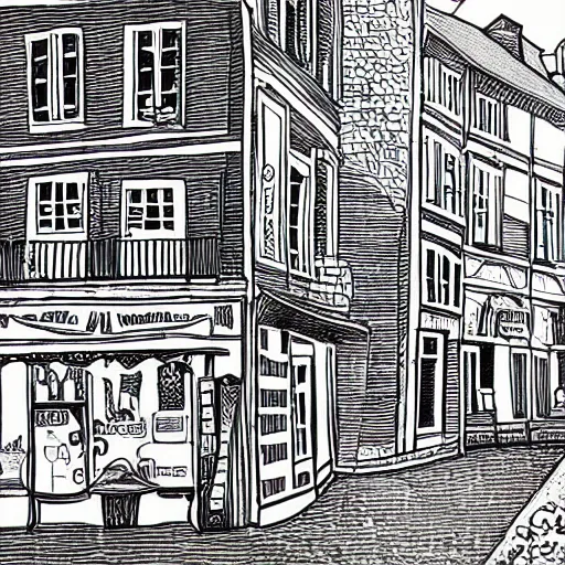 Prompt: detailed illustration of a french town, 0.2 black micron pen