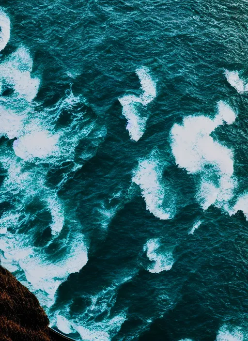 Image similar to a view of the ocean from a cliff, a tilt shift photo by liam wong, unsplash, naturalism, cinematic view, terragen, shot on 7 0 mm