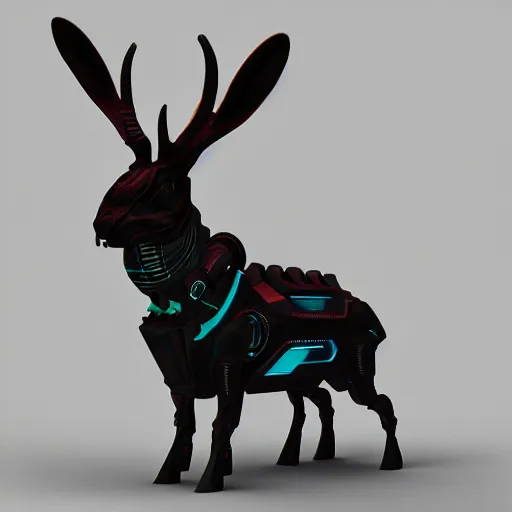 Image similar to cyborg jackalope cyberpunk, 3D render, 8k HD, centered, simple design