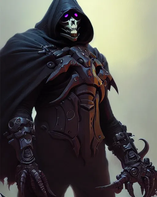 Prompt: reaper from overwatch, character portrait, concept art, intricate details, highly detailed by greg rutkowski, michael whelan and gustave dore