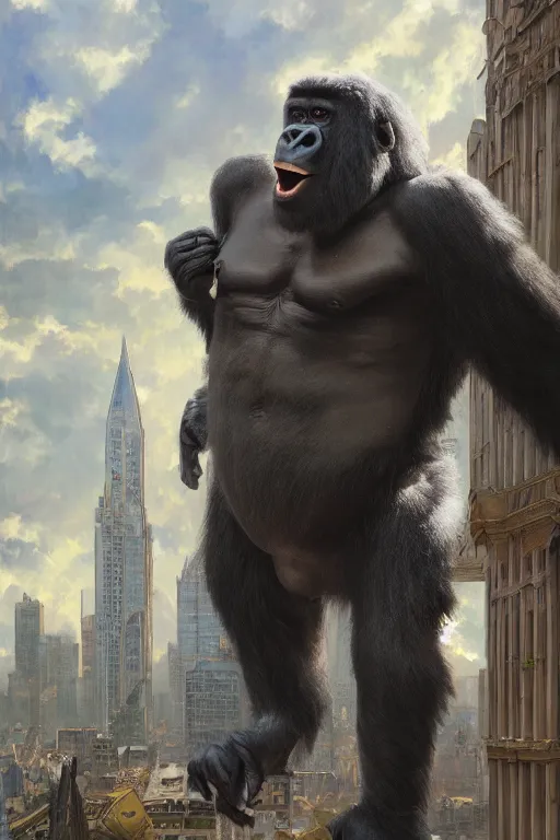 Image similar to giant gorilla destroying a city, detailed, 8 k, trending on artstation, smooth, sharp focus artwork by mark arian, artgerm, mark keathley, greg rutkowski and alphonse mucha
