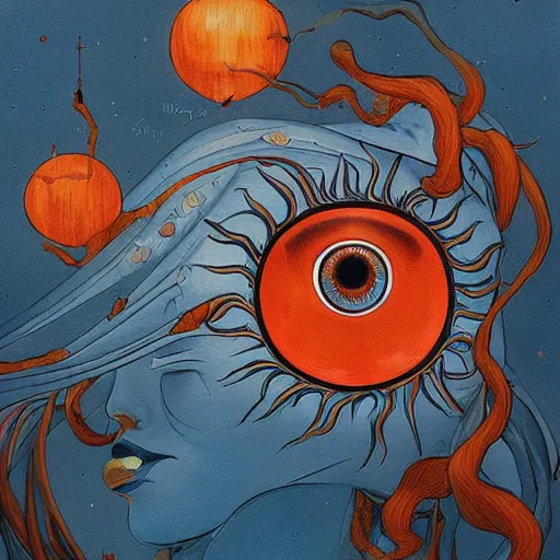 Image similar to a painting of the eyes of the sun by james jean, dark fantasy art, high detail, trending on artstation