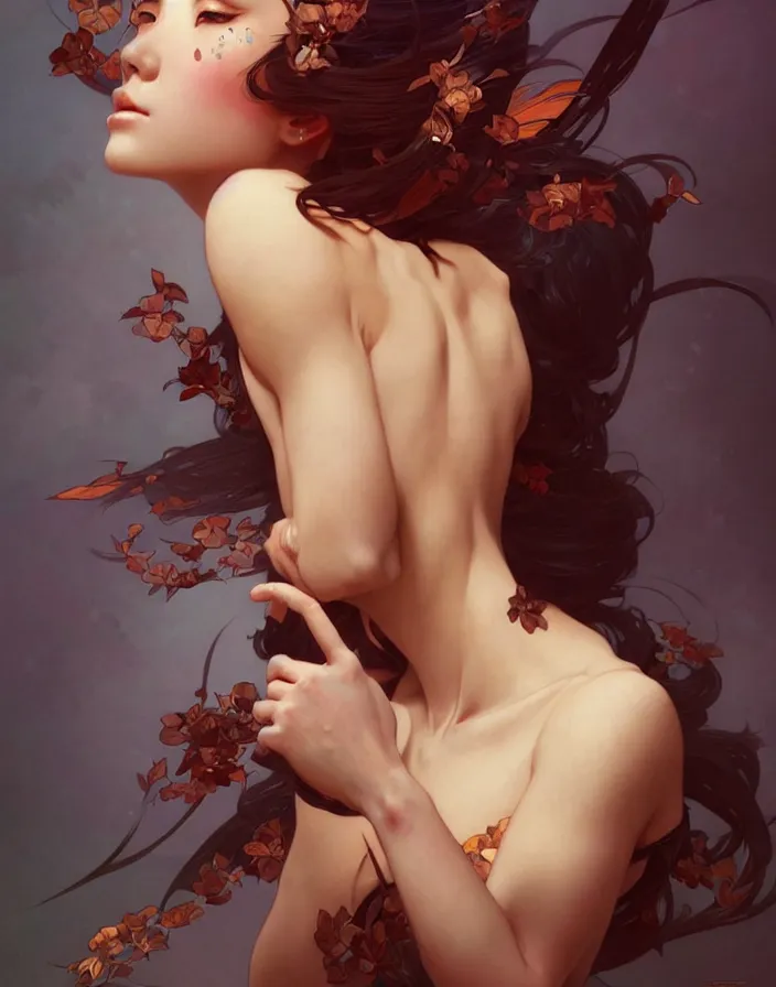 Image similar to portrait of ichigo, intricate, elegant, highly detailed, digital painting, artstation, concept art, smooth, sharp focus, illustration, art by artgerm, greg rutkowski, alphonse mucha, uang guangjian, gil elvgren, sachin teng, symmetry!!