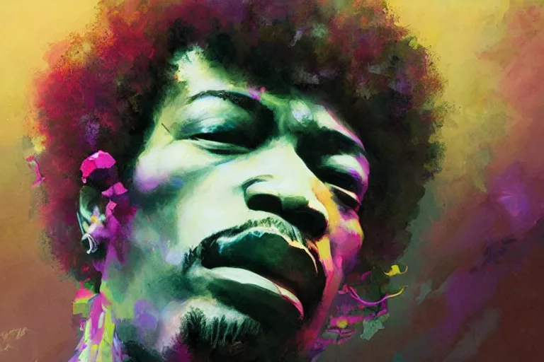 Prompt: jimi hendrix as a purple haze, soft, sharp focus, detailed, artwork by Tooth Wu and wlop and greg rutkowski