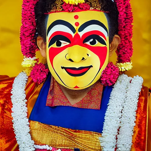 Image similar to Ed Sheeran as a Kathakali dancer, portrait