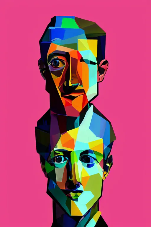 Image similar to cubist portrait of mark zuckerberg cutout digital illustration cartoon colorful beeple