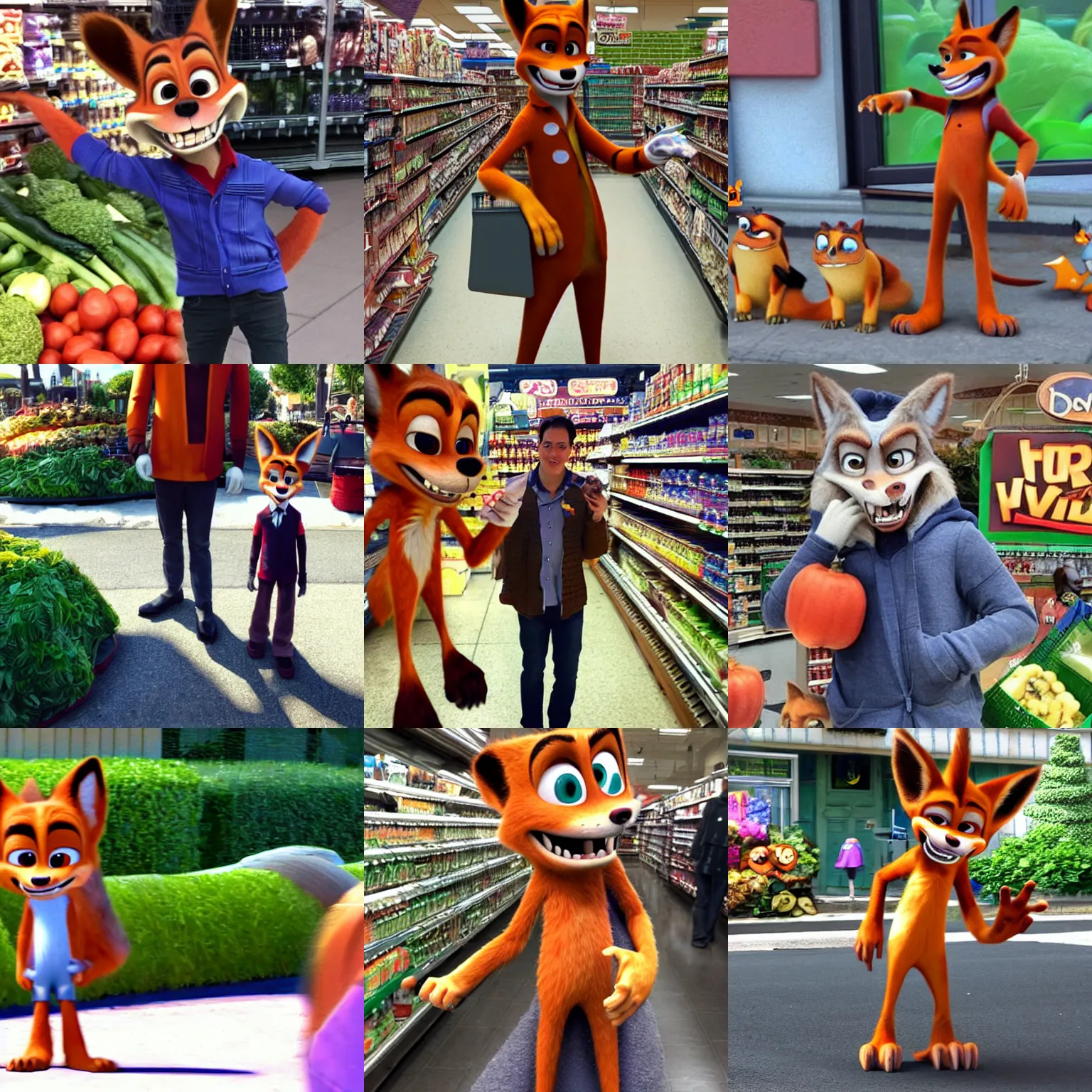 Prompt: Nick Wilde is going grocery shopping but a horrible ghoul (yours truly) won't stop taking pics of him.