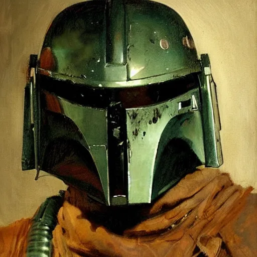 Image similar to portrait of an emotional bobba fett, by jeremy mann, anders zorn.