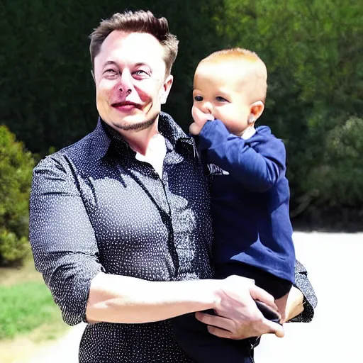 Prompt: elon musk with two years old
