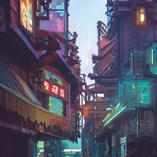 Prompt: Tlingit Maori cyberpunk city street scene by Greg Rutkowski, Alphonse Mucha, Anato Finnstark, and Studio Ghibli