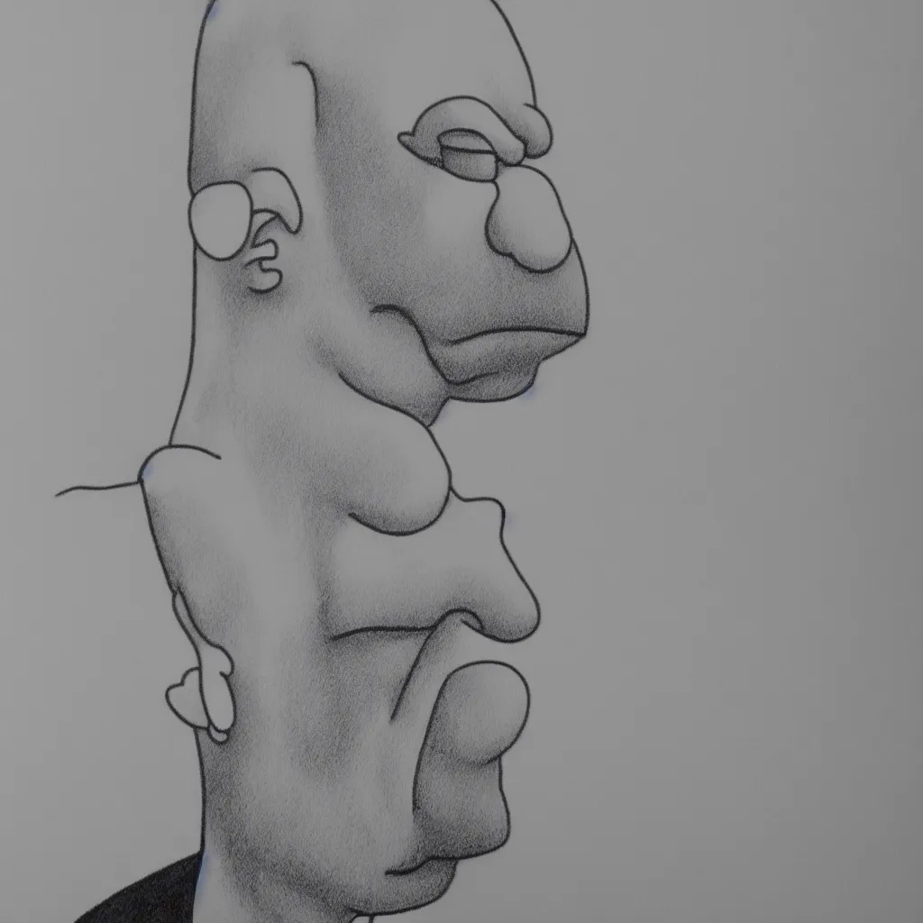 Image similar to portrait of homer simpson, high resolution, hyper realistic, sumi - e black and white style