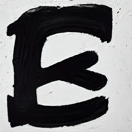 Prompt: the modern english letter m painted with thick white oil paint in loose brush strokes on a black background, centered in view