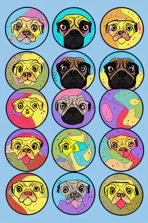 Image similar to Pug as a planet, sticker, colorful, illustration, highly detailed, simple, smooth and clean vector curves, no jagged lines, vector art, smooth