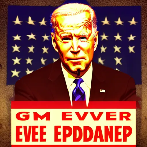 Image similar to god emperor joe biden. laser eyes. fantasy art. vhs filter effect.