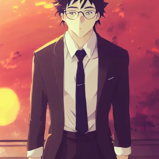 Prompt: a lion wearing a business suit, illustration concept art anime key visual trending pixiv fanbox by wlop and greg rutkowski and makoto shinkai and studio ghibli and kyoto animation symmetrical facial features