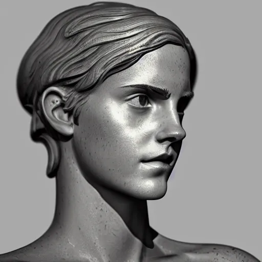 Prompt: portrait of statue emma watson, chrome, reflect 8 k uhd, unreal engine, octane render in the artstyle of finnian macmanus, john park and greg rutkowski