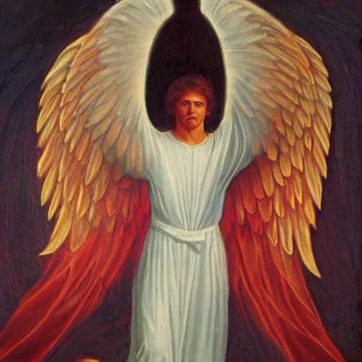 Prompt: man coming down from heaven and angel wings