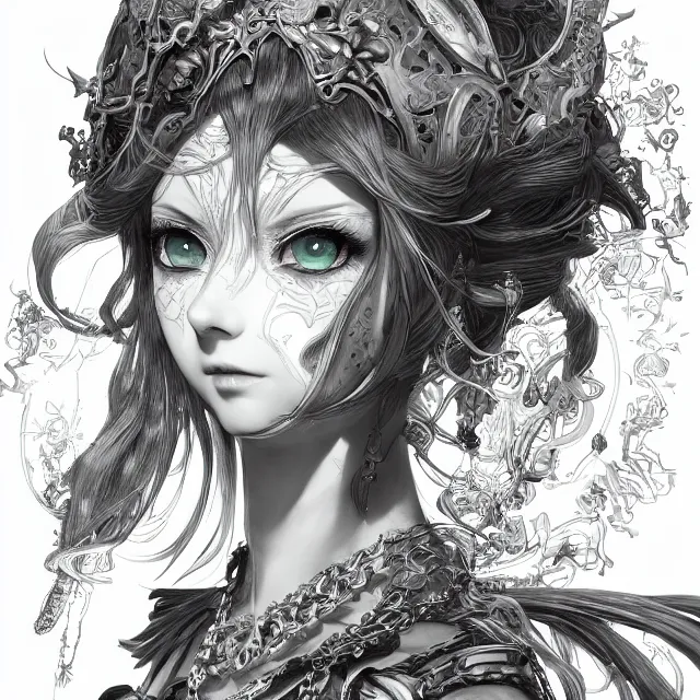 Prompt: the portrait of chaotic evil female necromancer as absurdly beautiful, gorgeous, elegant, sophisticated young anime girl, an ultrafine hyperdetailed illustration by kim jung gi, irakli nadar, intricate linework, bright colors, octopath traveler, final fantasy, unreal engine 5 highly rendered, global illumination, radiant light, detailed and intricate environment