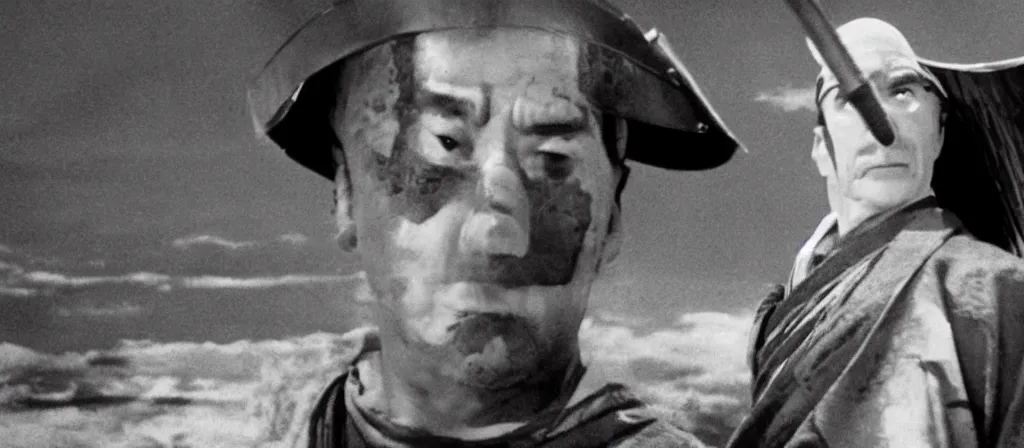 Image similar to A still of Saul Goodman as a samurai in an Akira Kurosawa film, black and white, epic