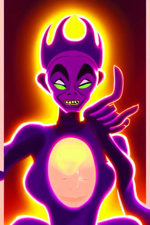 Image similar to queen toxique, an alien supervillainess with mutagenic powers, glowing energy effects, full color digital painting in the style of don bluth, jamie hewlett, artgerm, artstation trending, 8 0 s vibes