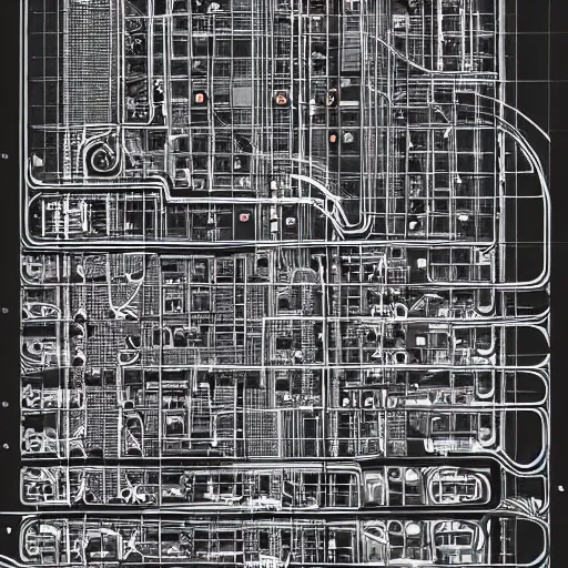 Prompt: intricate panel digital urban circuit design by futureimaging