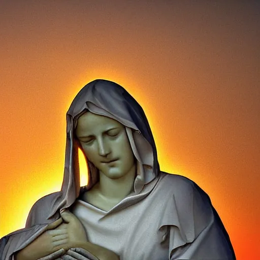 Image similar to digital photo of pieta face closeup as sunset cloud by