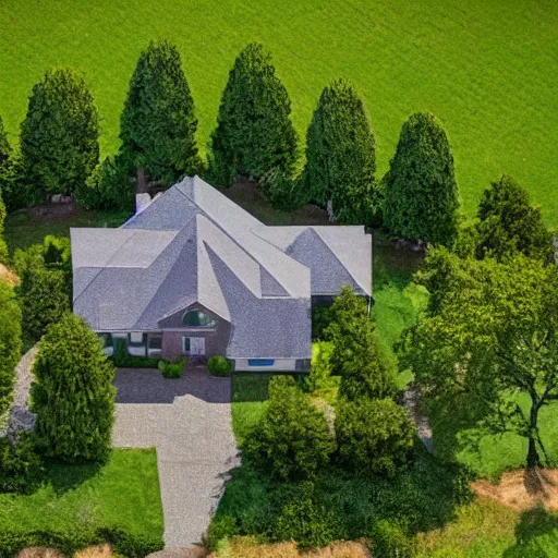 Prompt: an aerial view of a house with a green lawn, a tilt shift photo by david budd, cg society contest winner, romanesque, high dynamic range, made of vines, bryce 3 d