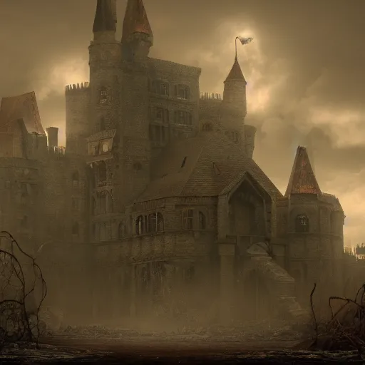 Prompt: a lovecraftian horror castle scene, cinematic, arstation, detailed, octane,