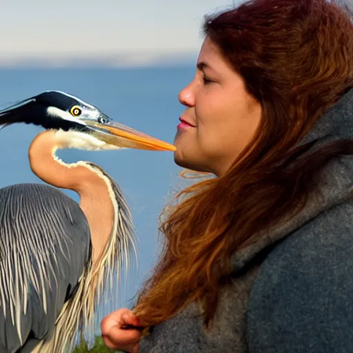 Image similar to woman holding a great blue heron