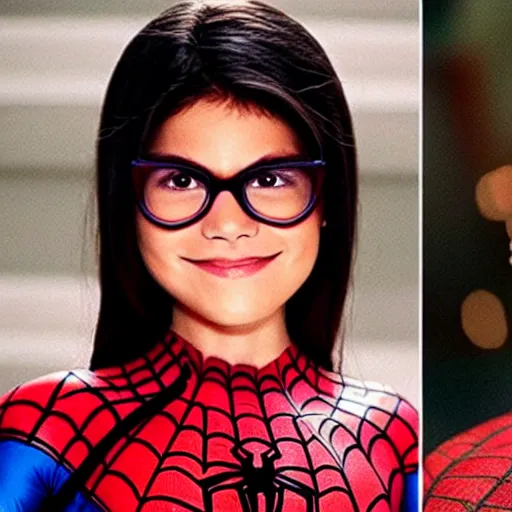 Prompt: spiderman and betty la fea tv show cross over