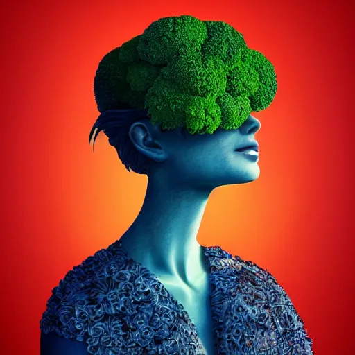 Prompt: the portrait of an unbelievably beautiful, elegant, and sophicated young woman partially made of broccoli looking up, an ultrafine detailed illustration by james jean, intricate linework, bright colors, final fantasy, behance contest winner, vanitas, angular, altermodern, unreal engine 5 highly rendered, global illumination, radiant light, detailed and intricate environment