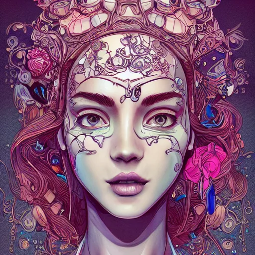 Prompt: the most incredibly beautiful and gorgeous woman with a short chin and wide jaw and glistening eyes smiling, an ultrafine detailed illustration by james jean, final fantasy, intricate linework, bright colors, behance contest winner, vanitas, angular, altermodern, unreal engine 5 highly rendered, global illumination, radiant light, detailed and intricate environment