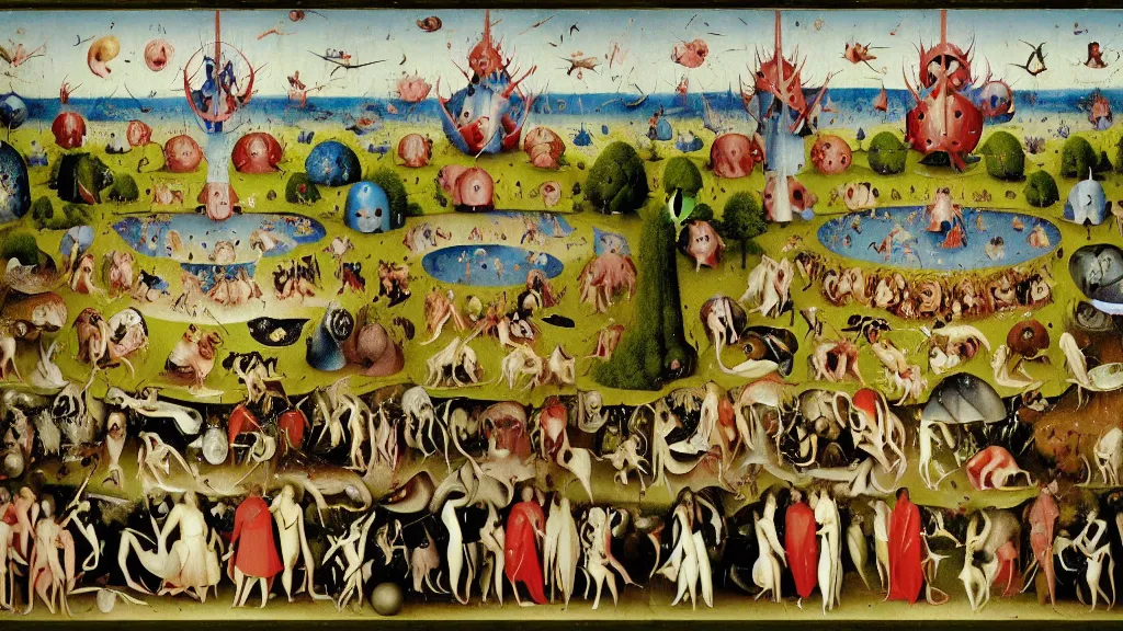 Prompt: the garden of earthly delights, hieronymus bosch
