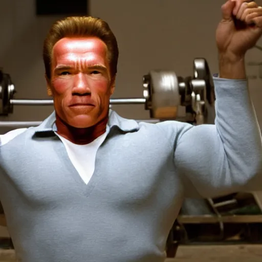 Image similar to arnold schwarzenegger starring in the new movie called cheese robot, 8 k, movie still