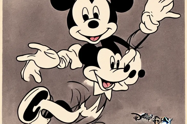 Image similar to magical 1920's style disney art of a mickey mouse scene by 1920's walt disney