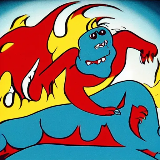 Image similar to uncanny repressed emotional monsters breaking free from the unconscious in a fiery revolution, the style of Fleischer studio cartoon animations