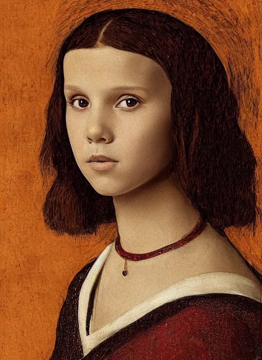 Prompt: Portrait of Millie Bobby Brown by Leonardo Da Vinci