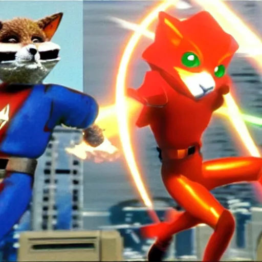 Image similar to a still of from the movie the running man crossover with the game star fox 6 4