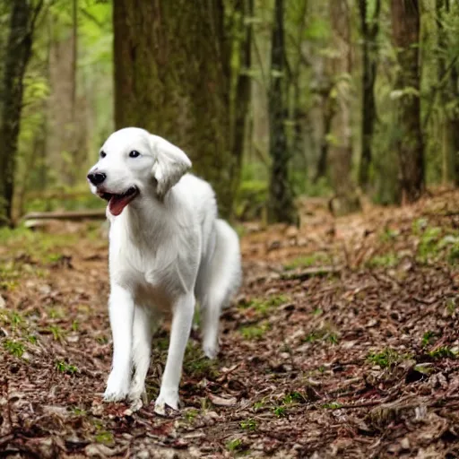 Prompt: white retriever in a forest