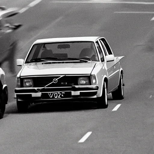 Prompt: Volvo 240 car chase, old movie style